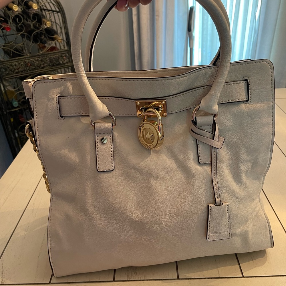 Large bone colored Michael Kors tote